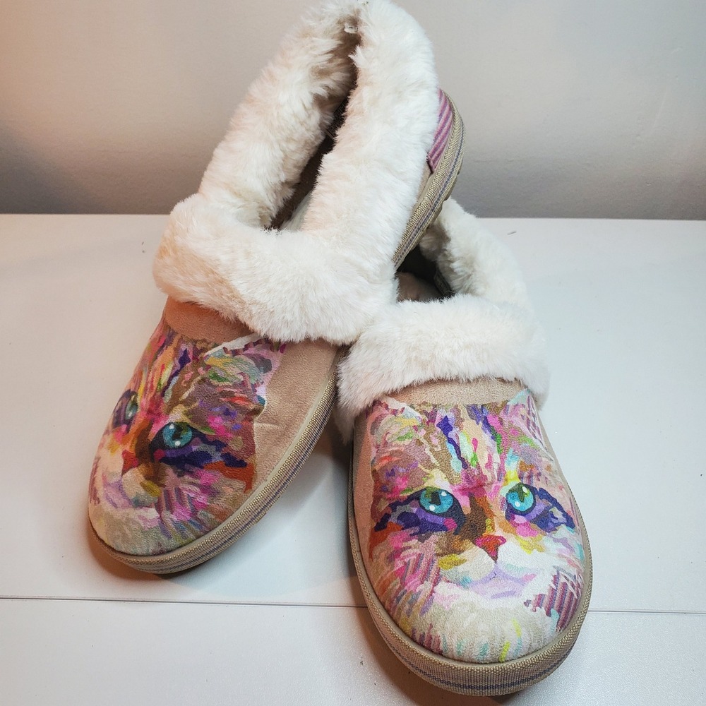 BOBS from Skechers Womens Size 7 Cat Face Memory Foam Slippers Keep It Cozy